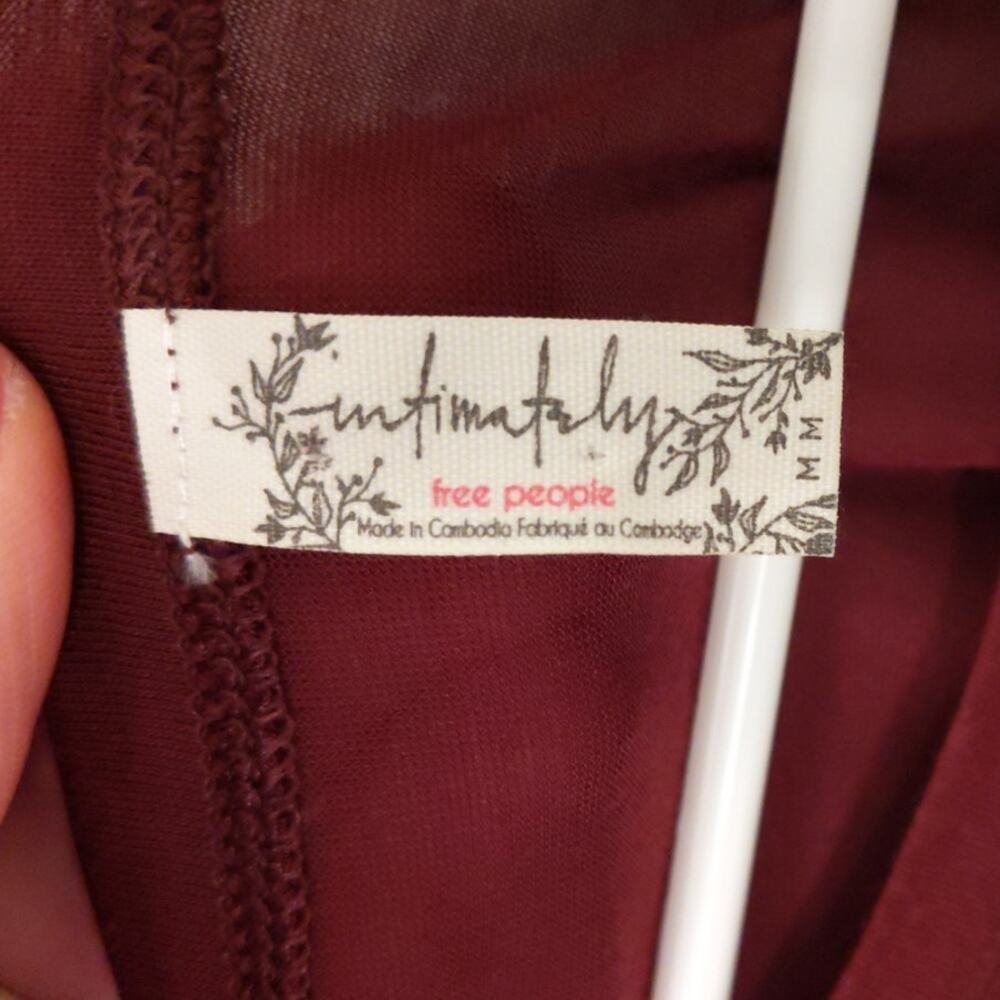 FREE PEOPLE Intimately Burgundy Top Sheer 3/4 Sleeve Wine Red Boho Medium - Picture 3 of 7